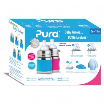 Pura Baby Bottle 150 ml Giftset Aqua Pink | .