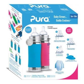 Pura Baby Bottle 325 ml  giftset Aqua Pink | .